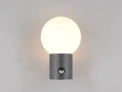 LED Außenwandleuchte in Anthrazit mit Glaskugel & Bewegungsmelder, Höhe 28cm