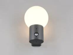 LED Außenwandleuchte in Anthrazit mit Glaskugel & Bewegungsmelder, Höhe 28cm