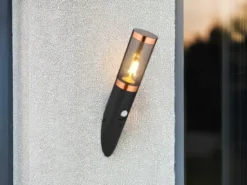 LED Außenwandleuchte in Schwarz & Kupfer mit Bewegungsmelder, Höhe 41cm