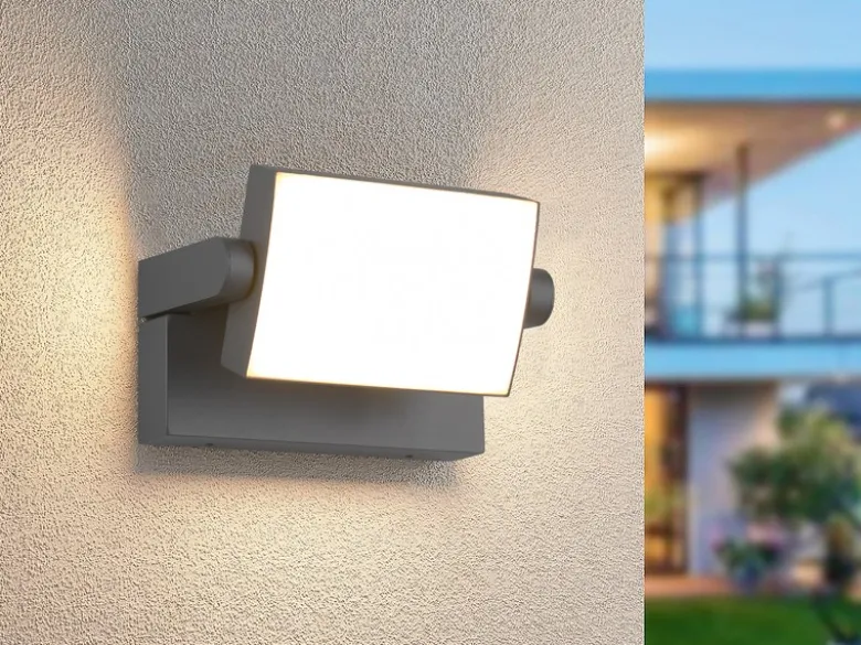 LED Außenwandleuchte KANSAS aus Aluminium in Anthrazit, Breite 20cm