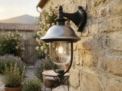 LED Außenwandleuchte Landhausstil Laterne hängend, Schwarz-Silber, Höhe 49cm
