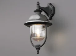 LED Außenwandleuchte Landhausstil Laterne hängend, Schwarz-Silber, Höhe 49cm