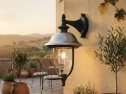 LED Außenwandleuchte Landhausstil Laterne hängend, Schwarz-Silber, Höhe 49cm