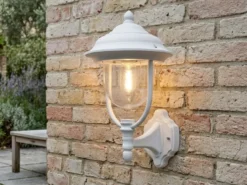 LED Außenwandleuchte Landhausstil Laterne stehend, Weiß, Höhe 43cm