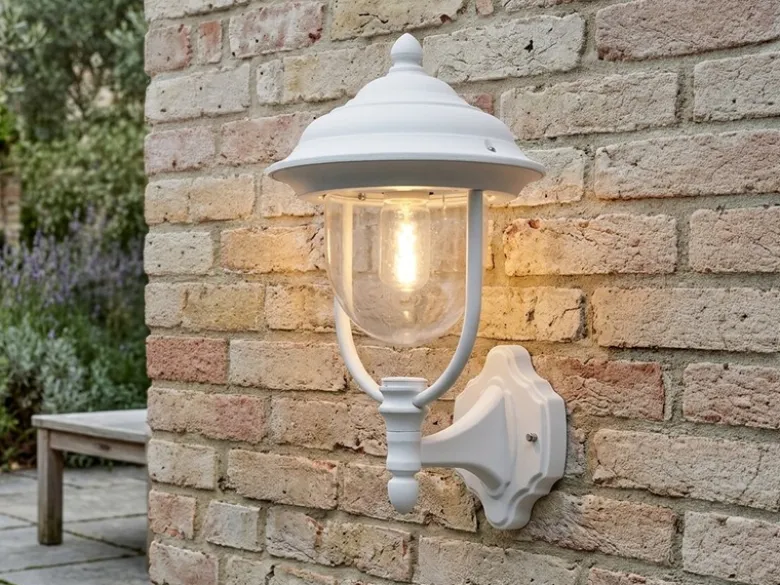 LED Außenwandleuchte Landhausstil Laterne stehend, Weiß, Höhe 43cm