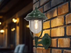 LED Außenwandleuchte Landhausstil Laterne stehend, Grün, Höhe 43cm