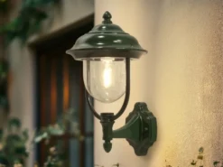 LED Außenwandleuchte Landhausstil Laterne stehend, Grün, Höhe 43cm
