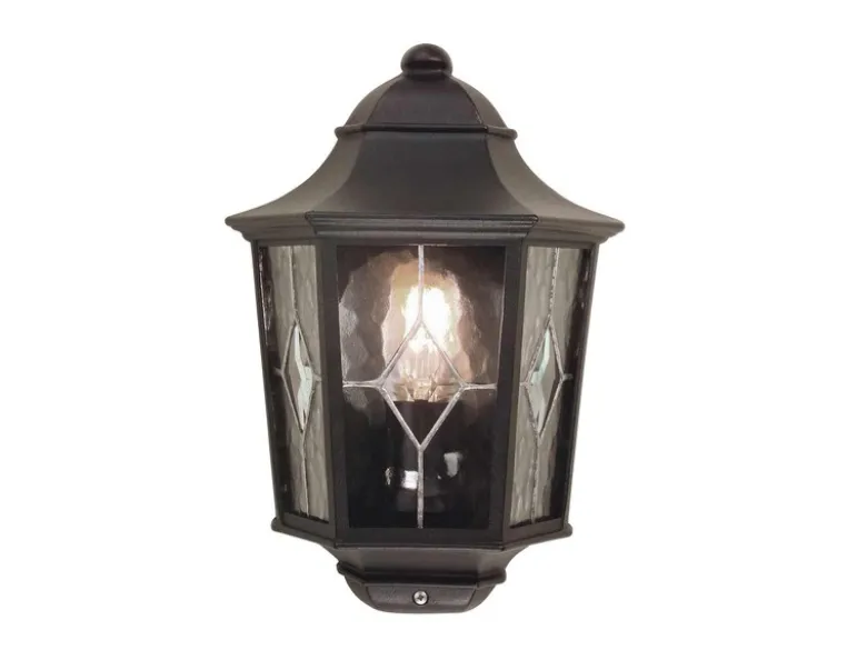 LED Außenwandleuchte Landhausstil Laterne Halbschale mit Bleiglas, Höhe 36cm