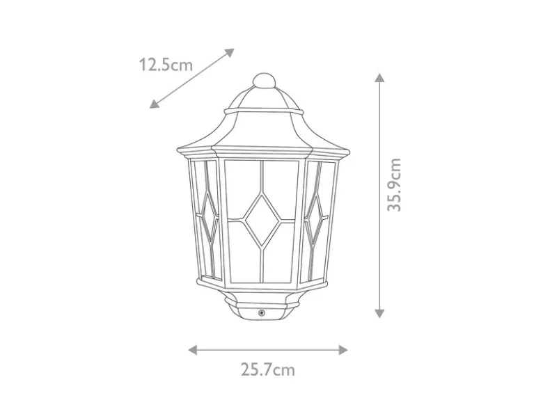 LED Außenwandleuchte Landhausstil Laterne Halbschale mit Bleiglas, Höhe 36cm