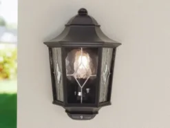 LED Außenwandleuchte Landhausstil Laterne Halbschale mit Bleiglas, Höhe 36cm