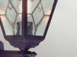 LED Außenwandleuchte Landhausstil Laterne stehend mit Bleiglas, Höhe 45cm