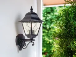 LED Außenwandleuchte Landhausstil Laterne stehend mit Bleiglas, Höhe 45cm