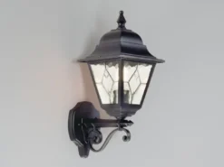 LED Außenwandleuchte Landhausstil Laterne stehend mit Bleiglas, Höhe 45cm