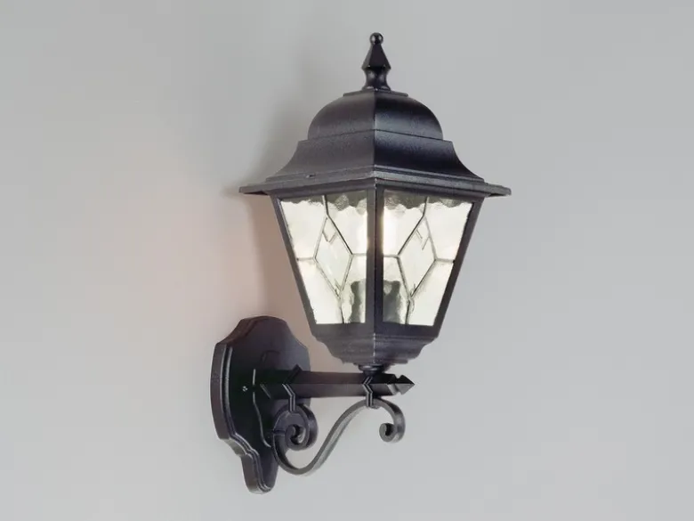 LED Außenwandleuchte Landhausstil Laterne stehend mit Bleiglas, Höhe 45cm