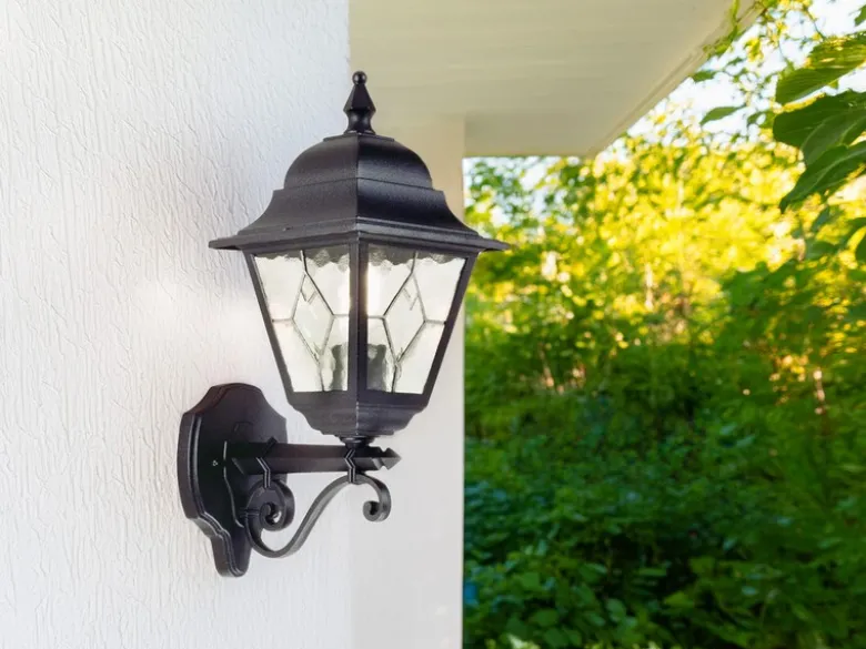 LED Außenwandleuchte Landhausstil Laterne stehend mit Bleiglas, Höhe 45cm