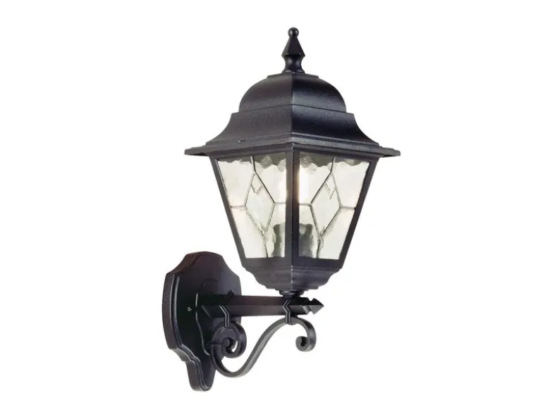 LED Außenwandleuchte Landhausstil Laterne stehend mit Bleiglas, Höhe 45cm