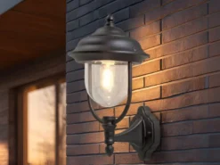 LED Außenwandleuchte Landhausstil Laterne stehend, Schwarz Höhe 43cm