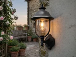 LED Außenwandleuchte Landhausstil Laterne stehend, Schwarz-Silber, Höhe 48cm