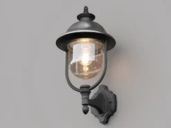 LED Außenwandleuchte Landhausstil Laterne stehend, Schwarz-Silber, Höhe 48cm