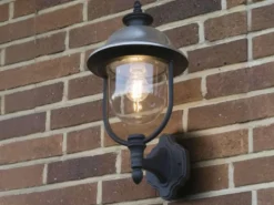 LED Außenwandleuchte Landhausstil Laterne stehend, Schwarz-Silber, Höhe 48cm