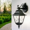 LED Außenwandleuchte Landhausstil Laterne hängend mit Bleiglas, Höhe 45cm