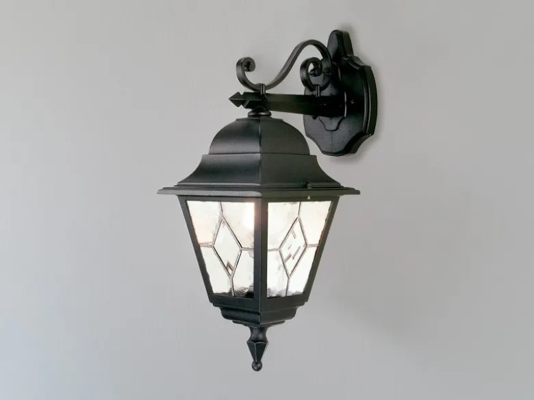 LED Außenwandleuchte Landhausstil Laterne hängend mit Bleiglas, Höhe 45cm