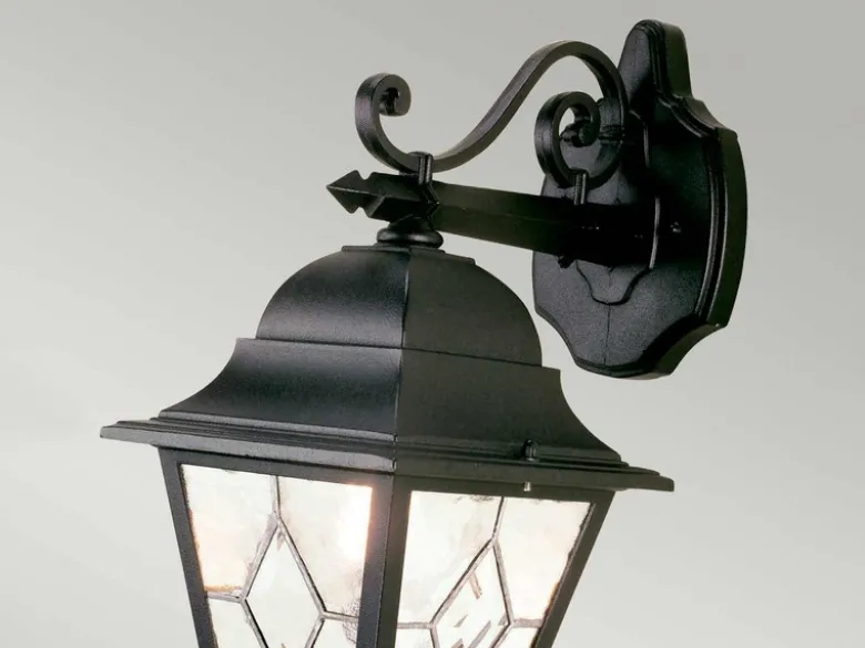 LED Außenwandleuchte Landhausstil Laterne hängend mit Bleiglas, Höhe 45cm