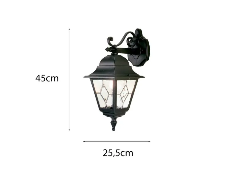 LED Außenwandleuchte Landhausstil Laterne hängend mit Bleiglas, Höhe 45cm
