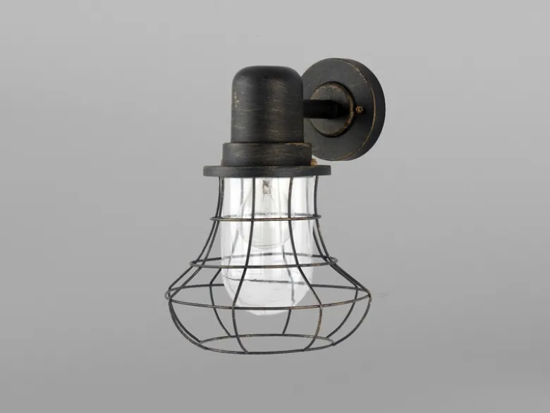 LED Außenwandleuchte Laterne mit Gitter Höhe 30cm, Braun-Gold