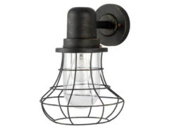 LED Außenwandleuchte Laterne mit Gitter Höhe 30cm, Braun-Gold
