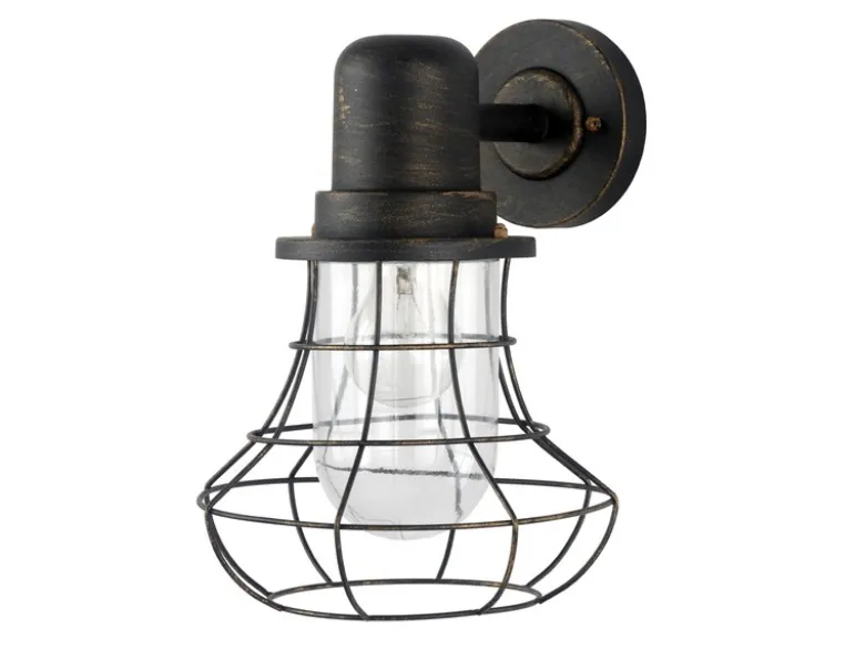 LED Außenwandleuchte Laterne mit Gitter Höhe 30cm, Braun-Gold