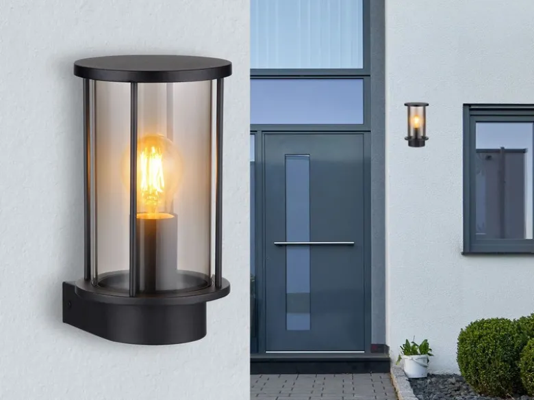 LED Außenwandleuchte Laterne aus Edelstahl mit Rauchglas, Höhe 25cm