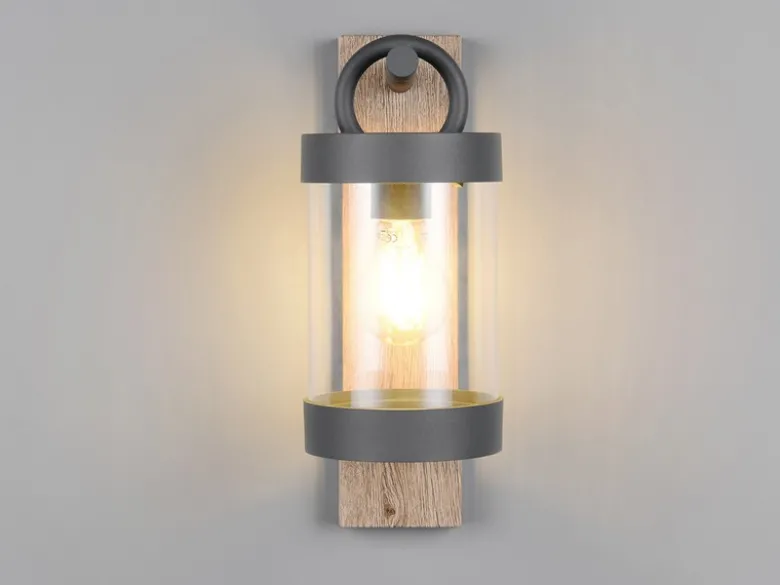 LED Außenwandleuchte Laterne im Landhausstil mit Holzoptik, Höhe 33cm