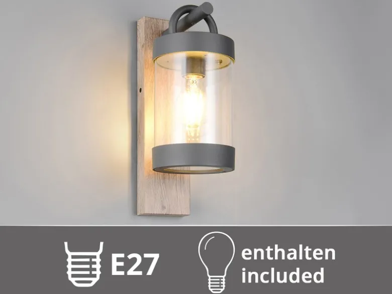LED Außenwandleuchte Laterne im Landhausstil mit Holzoptik, Höhe 33cm