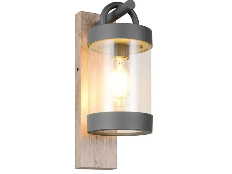 LED Außenwandleuchte Laterne im Landhausstil mit Holzoptik, Höhe 33cm