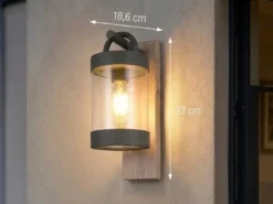LED Außenwandleuchte Laterne im Landhausstil mit Holzoptik, Höhe 33cm