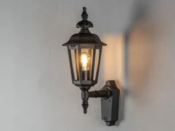 LED Außenwandleuchte Laterne stehend, Alu Schwarz, Höhe 48cm