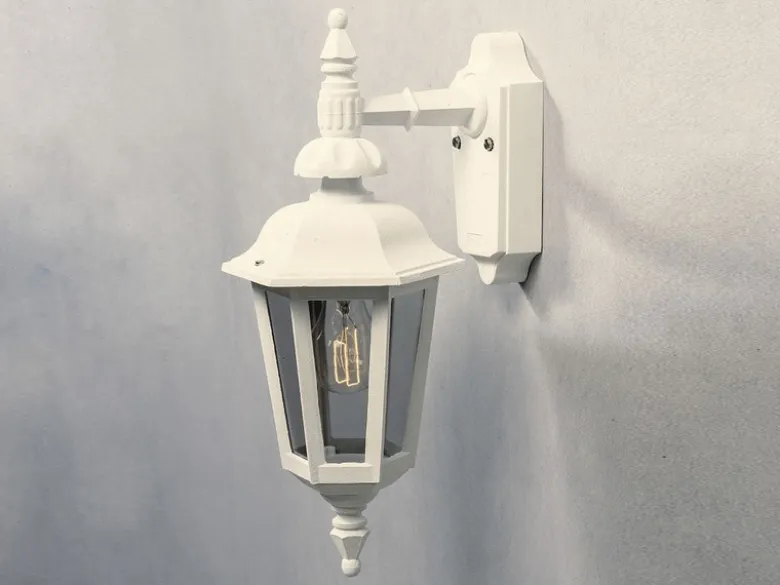LED Außenwandleuchte Laterne hängend, Alu Weiß, Höhe 42cm