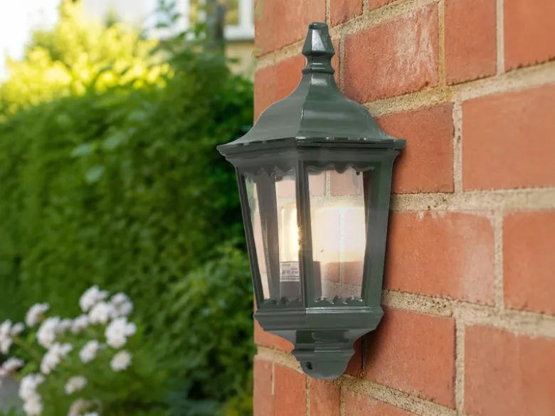 LED Außenwandleuchte Laternen Halbschale, E27, Aluminium Grün, Höhe 44,5cm