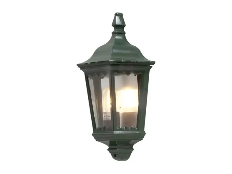 LED Außenwandleuchte Laternen Halbschale, E27, Aluminium Grün, Höhe 44,5cm