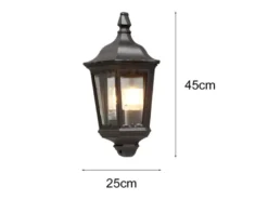 LED Außenwandleuchte Laternen Halbschale, E27, Aluminium Schwarz, Höhe 44,5cm