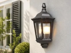 LED Außenwandleuchte Laternen Halbschale, E27, Aluminium Schwarz, Höhe 44,5cm