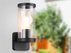 LED Außenwandleuchte, Laterne Aluminium Schwarz, Höhe 23cm