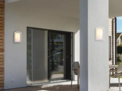 LED Außenwandleuchte Laterne aus Aluminium in Weiß, Höhe 25cm