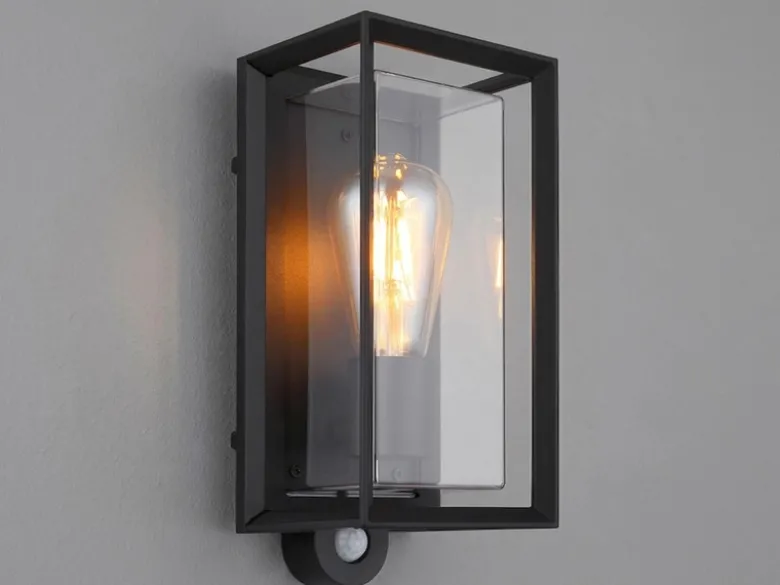 LED Außenwandleuchte Laterne mit Bewegungsmelder in Schwarz, Höhe 28cm