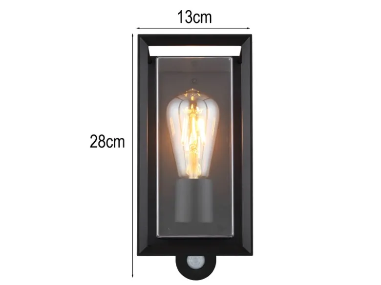 LED Außenwandleuchte Laterne mit Bewegungsmelder in Schwarz, Höhe 28cm