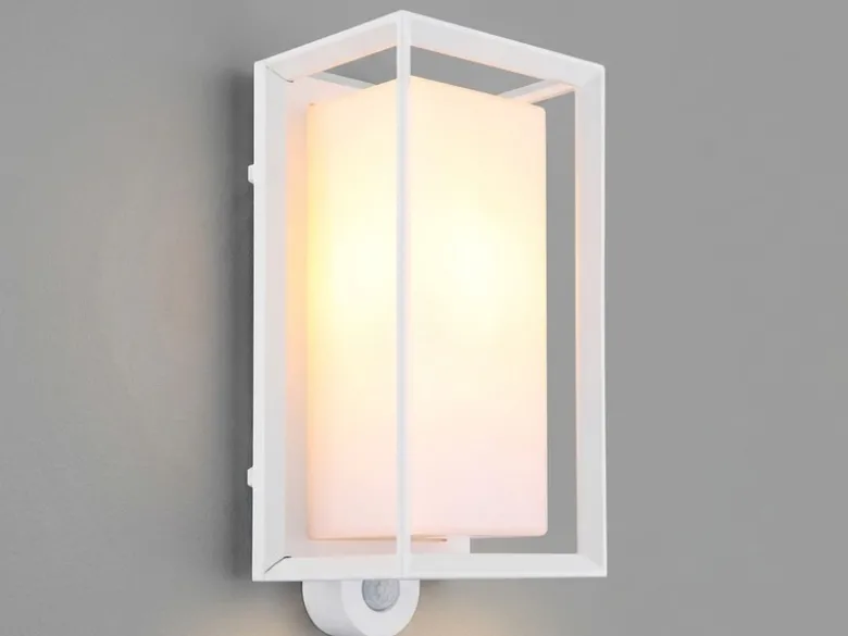 LED Außenwandleuchte Laterne mit Bewegungsmelder in Weiß, Höhe 28cm