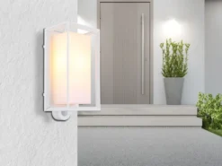 LED Außenwandleuchte Laterne mit Bewegungsmelder in Weiß, Höhe 28cm