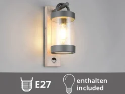 LED Außenwandleuchte Laterne Holzoptik mit Bewegungsmelder, Höhe 33cm