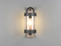 LED Außenwandleuchte Laterne Holzoptik mit Bewegungsmelder, Höhe 33cm